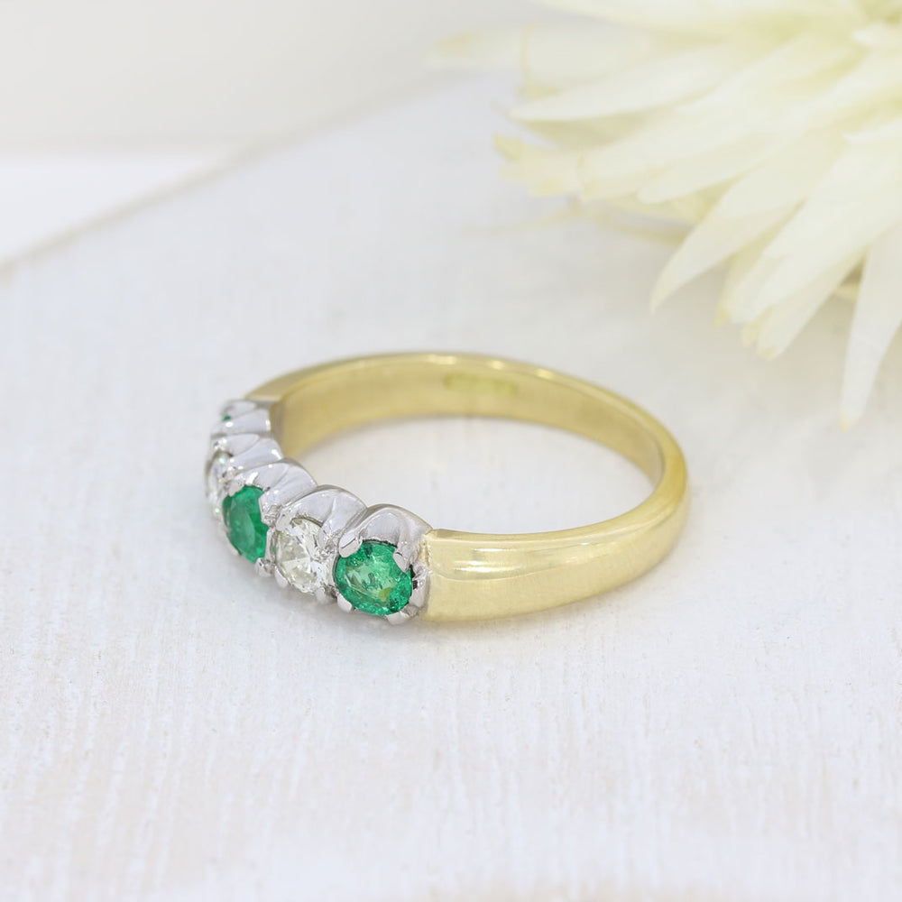 18ct Yellow Gold Emerald & Diamond 5 Stone Eternity Ring