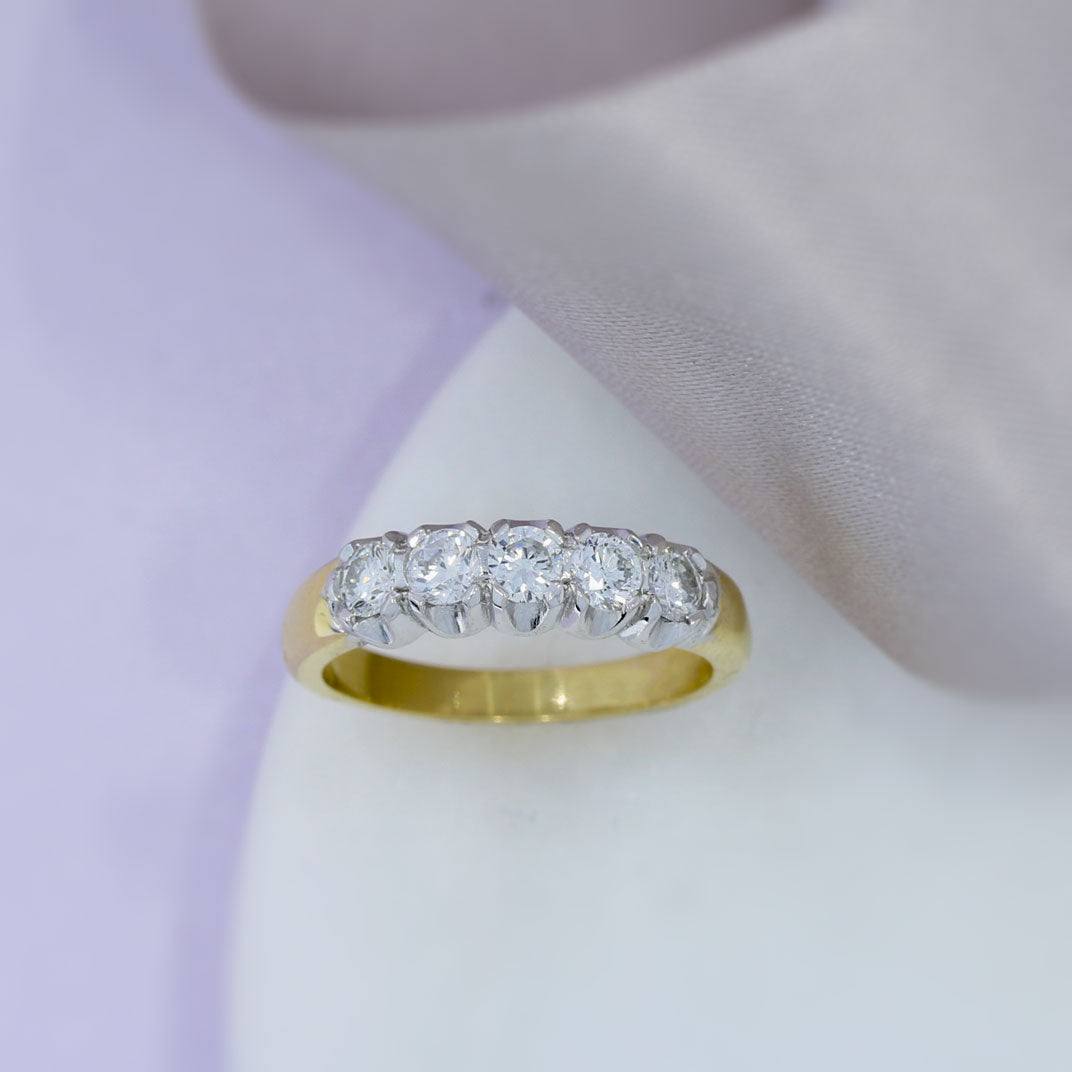 18ct Yellow Gold Diamond Five Stone Ring 0.81ct