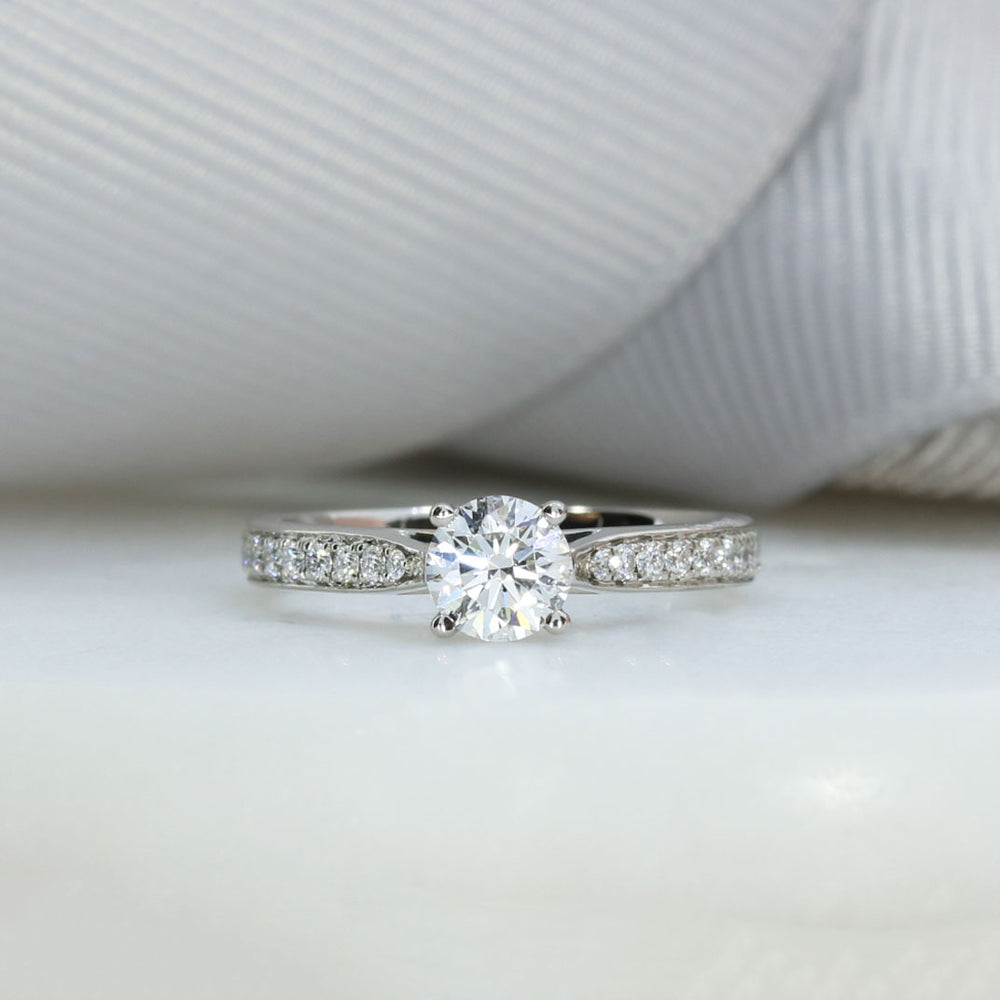 Pre Owned Platinum GIA Certified Diamond Solitaire Ring with Pave Set Shoulders 0.55ct