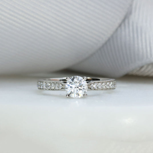 Pre Owned Platinum GIA Certified Diamond Solitaire Ring with Pave Set Shoulders 0.55ct