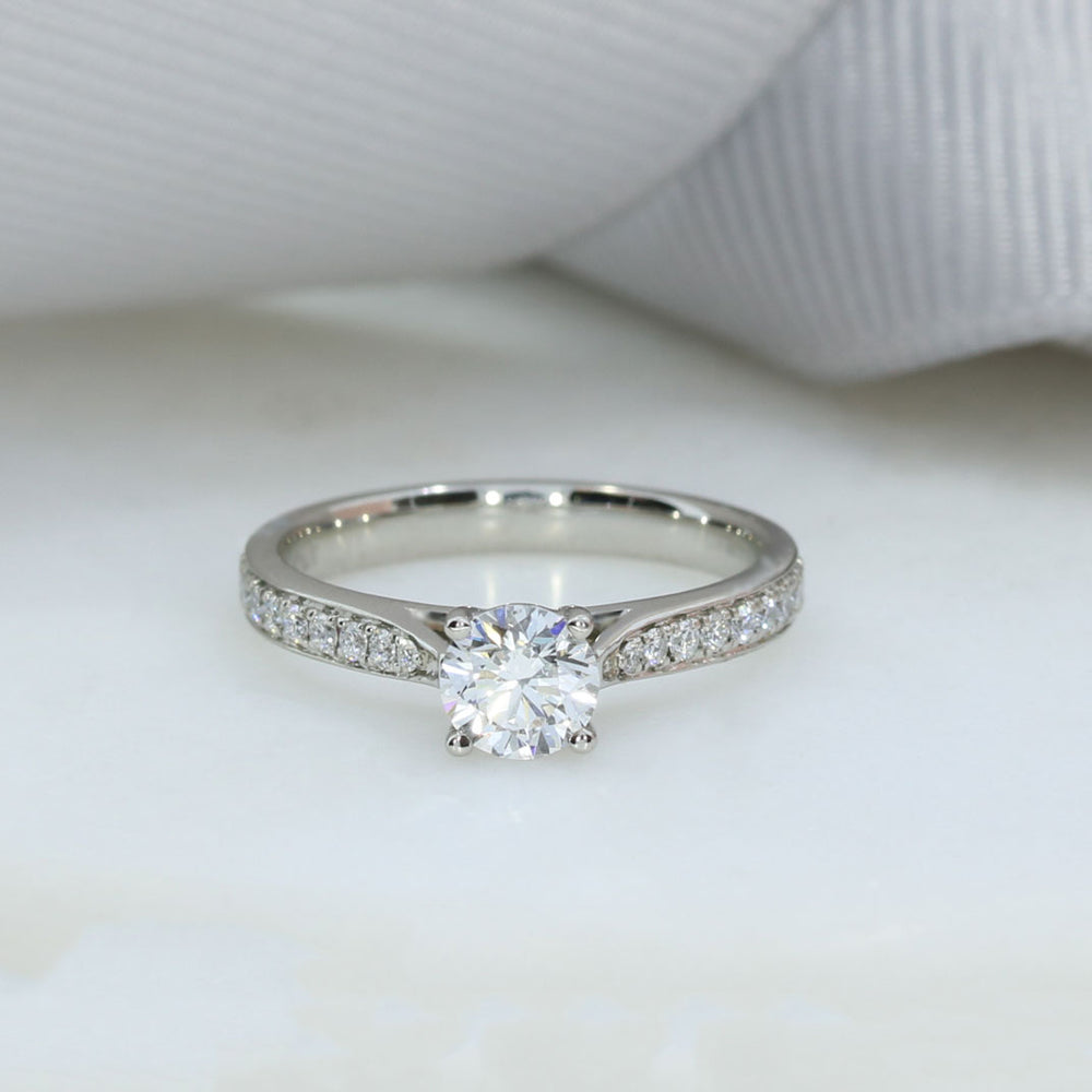 Pre Owned Platinum GIA Certified Diamond Solitaire Ring with Pave Set Shoulders 0.55ct