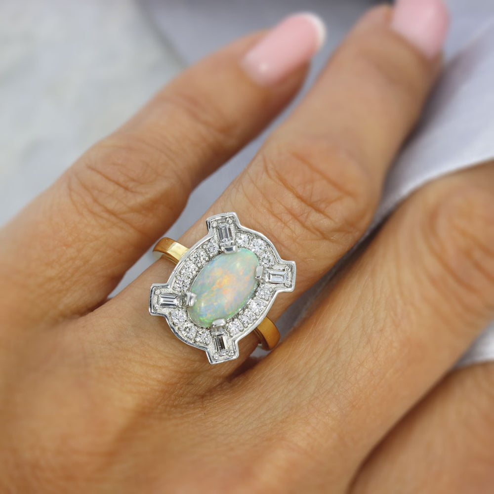 18ct Gold Large Opal Ring & Diamond Cluster Ring