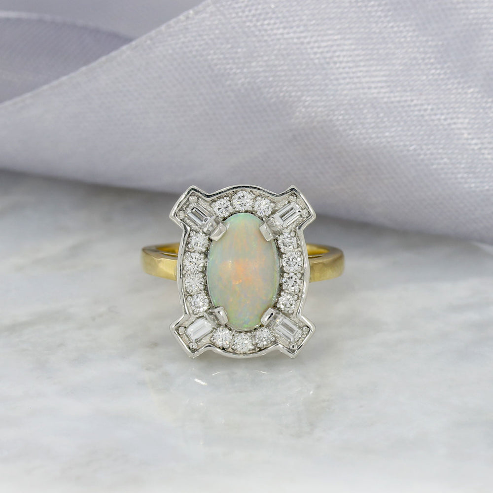 18ct Gold Large Opal Ring & Diamond Cluster Ring