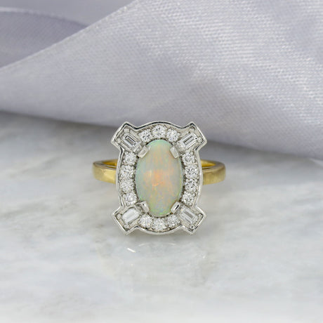18ct Gold Large Opal Ring & Diamond Cluster Ring