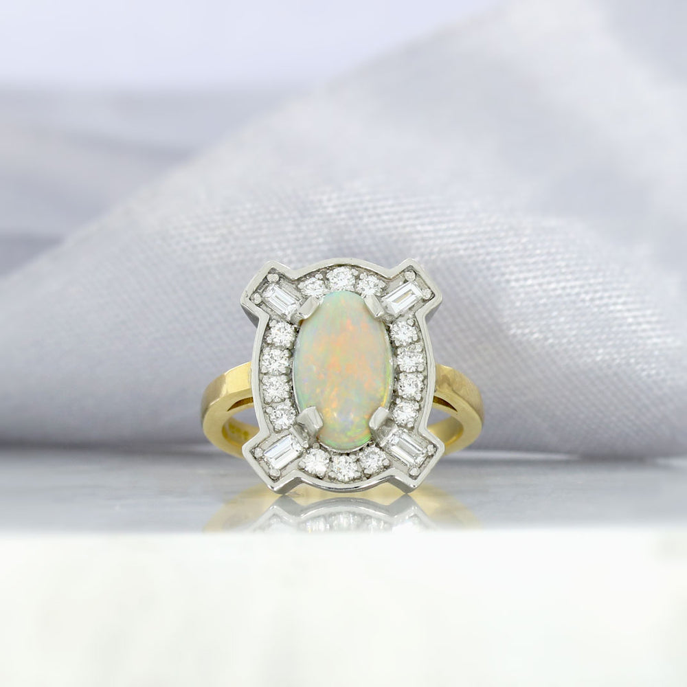 18ct Gold Large Opal Ring & Diamond Cluster Ring