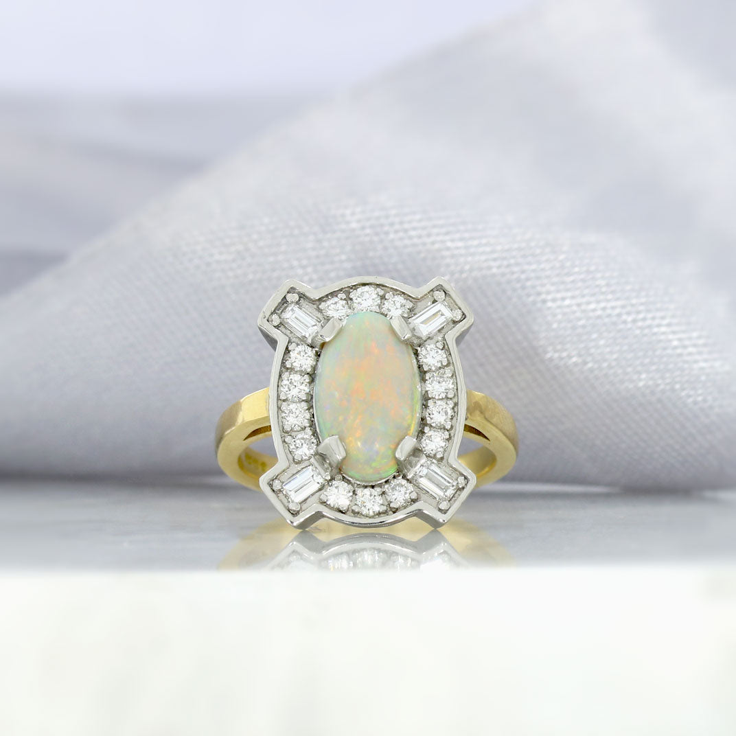 18ct Gold Large Opal Ring & Diamond Cluster Ring