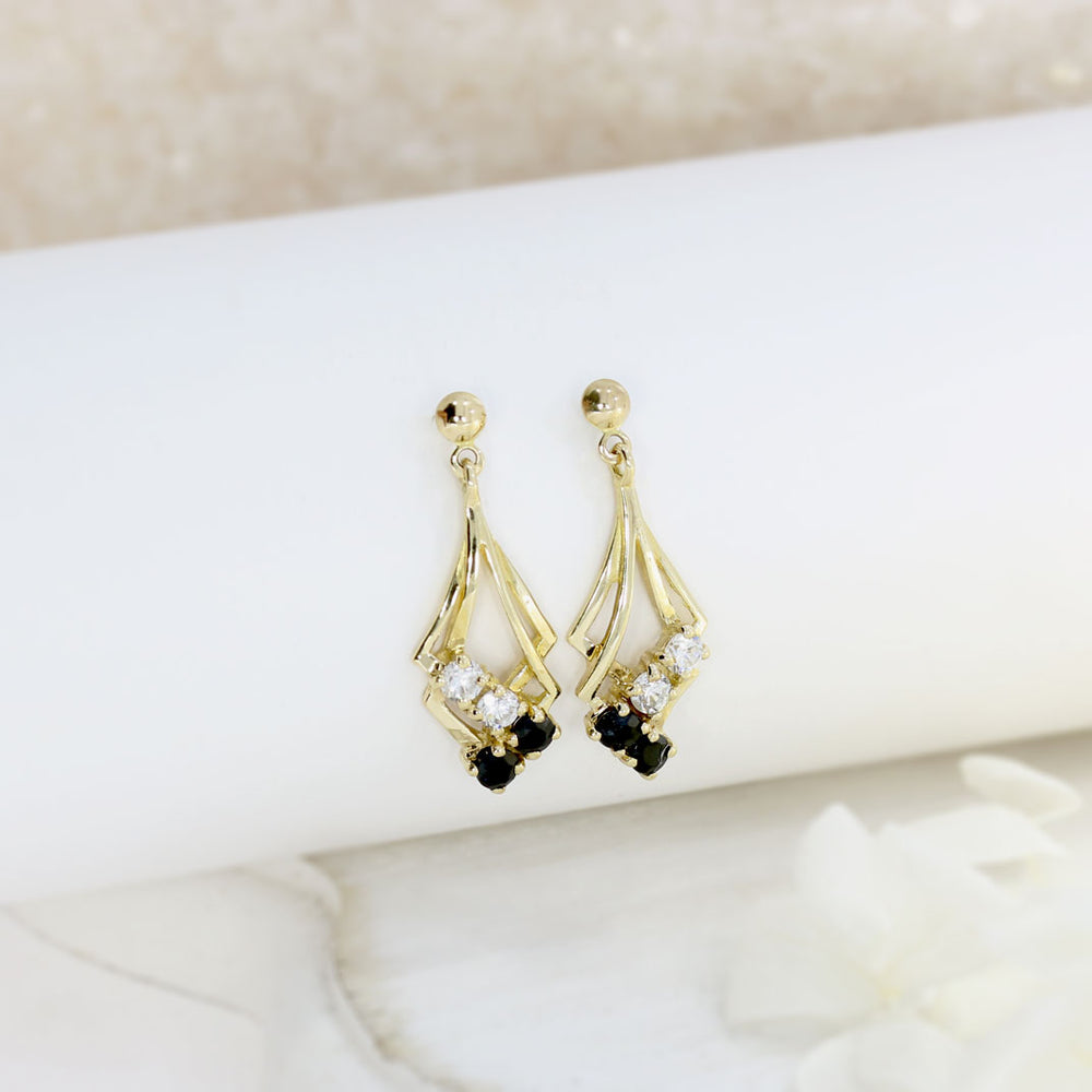 9ct Yellow Gold Drop Earrings with Synthetic Stones