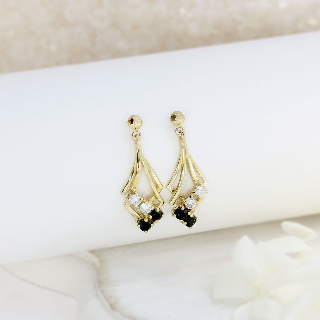 9ct Yellow Gold Drop Earrings with Synthetic Stones