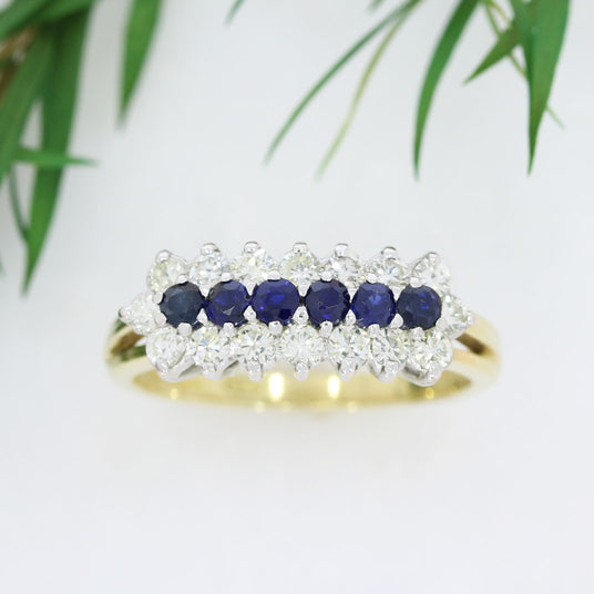 Pre Owned 18ct Yellow Gold Sapphire & Diamond Cluster Ring