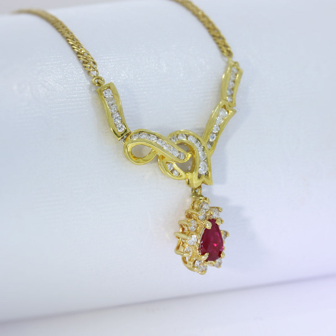 Pre Owned 18ct Yellow Gold Ruby & Diamond Necklace Approx Diamond Weight: 0.75ct