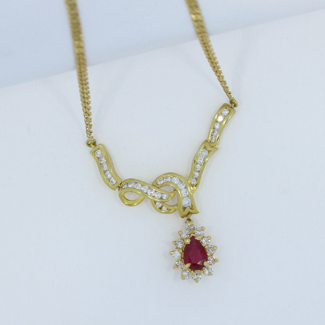 Pre Owned 18ct Yellow Gold Ruby & Diamond Necklace Approx Diamond Weight: 0.75ct