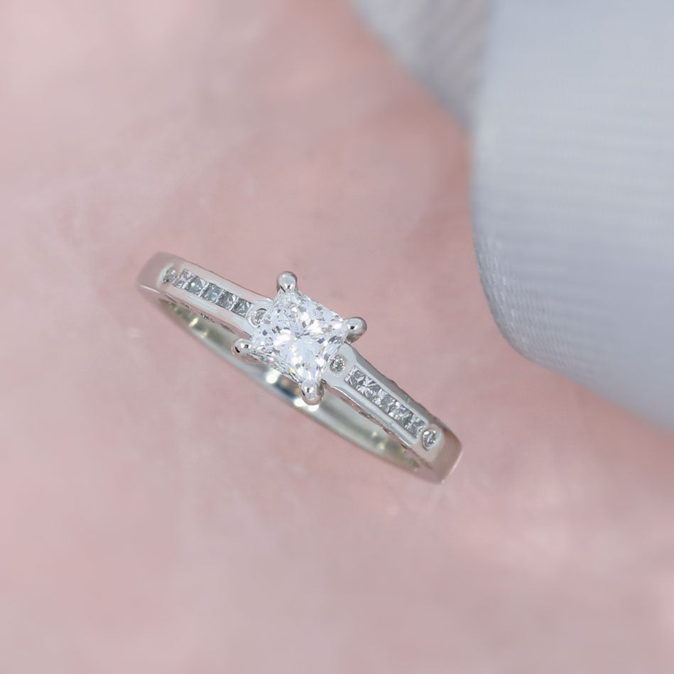 Pre Owned GIA Certified Platinum Princess Cut Diamond Solitaire Ring 0.51ct