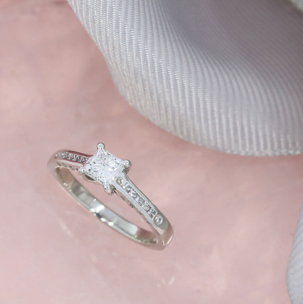 Pre Owned GIA Certified Platinum Princess Cut Diamond Solitaire Ring 0.51ct