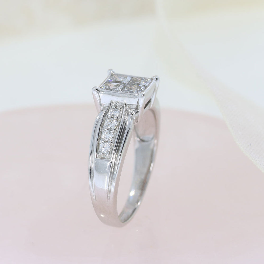 Pre Owned 18ct White Gold Invisible Set Princess Cut Diamond Cluster Ring 1.00ct