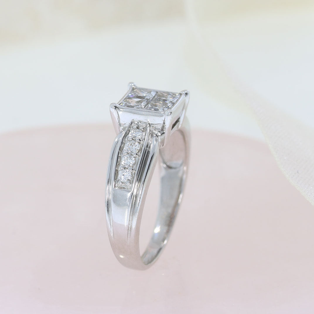 Pre Owned 18ct White Gold Invisible Set Princess Cut Diamond Cluster Ring 1.00ct