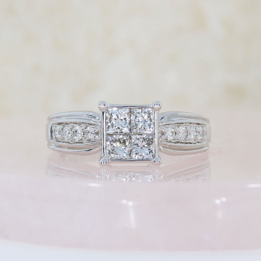 Pre Owned 18ct White Gold Invisible Set Princess Cut Diamond Cluster Ring 1.00ct