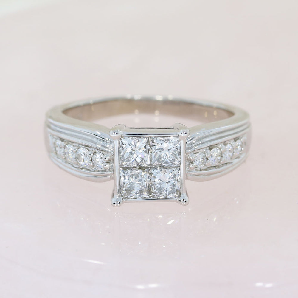 Pre Owned 18ct White Gold Invisible Set Princess Cut Diamond Cluster Ring 1.00ct