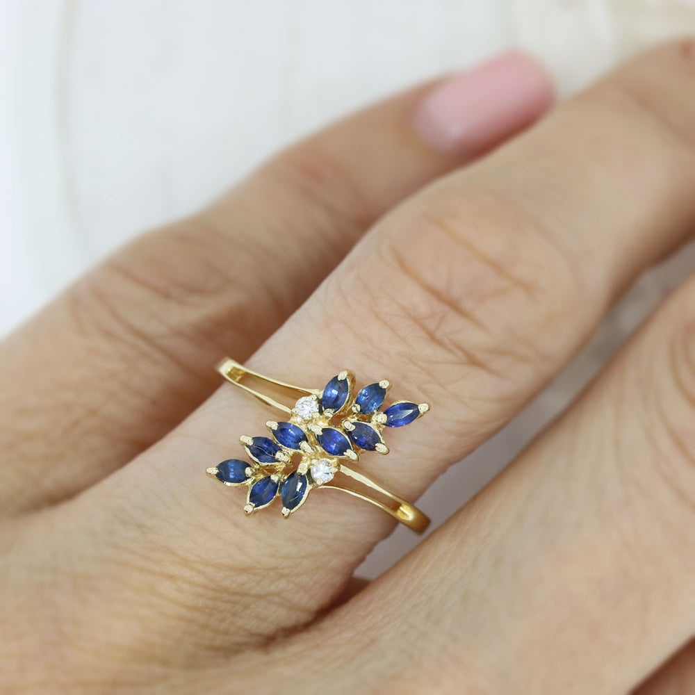 Pre Owned 18ct Yellow Gold Marquise Sapphire & Diamond Spray Cluster Ring