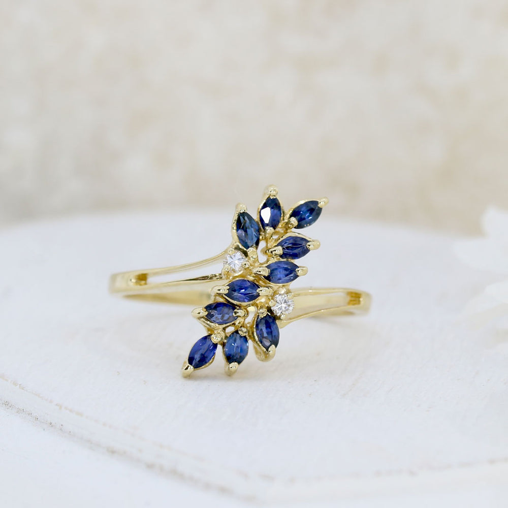 Pre Owned 18ct Yellow Gold Marquise Sapphire & Diamond Spray Cluster Ring