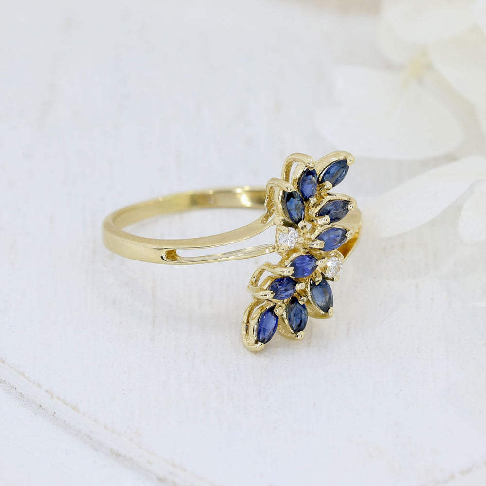 Pre Owned 18ct Yellow Gold Marquise Sapphire & Diamond Spray Cluster Ring