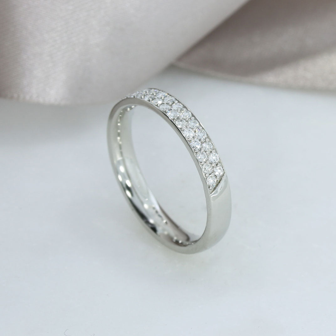 Platinum 2 Row Pave Set Diamond Wedding / Eternity Ring 0.42ct
