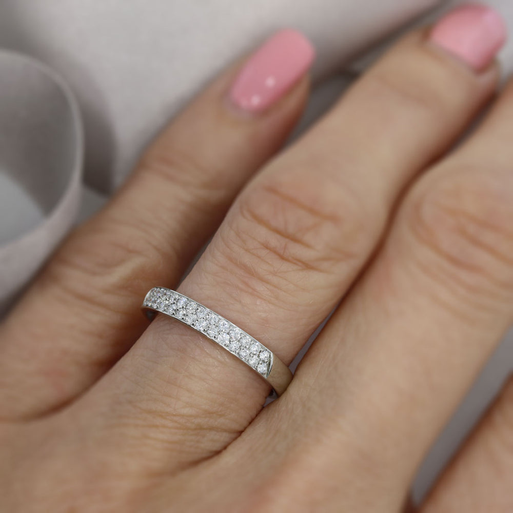 Platinum 2 Row Pave Set Diamond Wedding / Eternity Ring 0.42ct