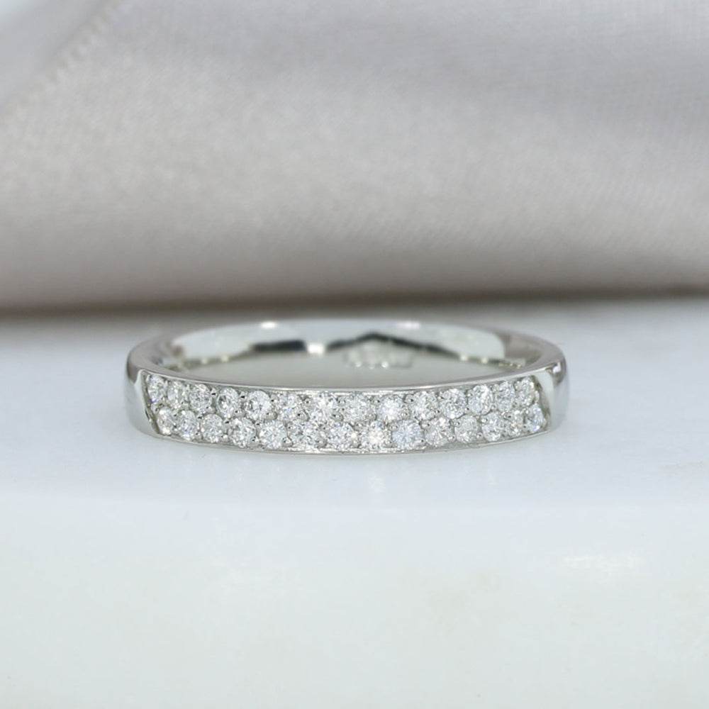 Platinum 2 Row Pave Set Diamond Wedding / Eternity Ring 0.42ct