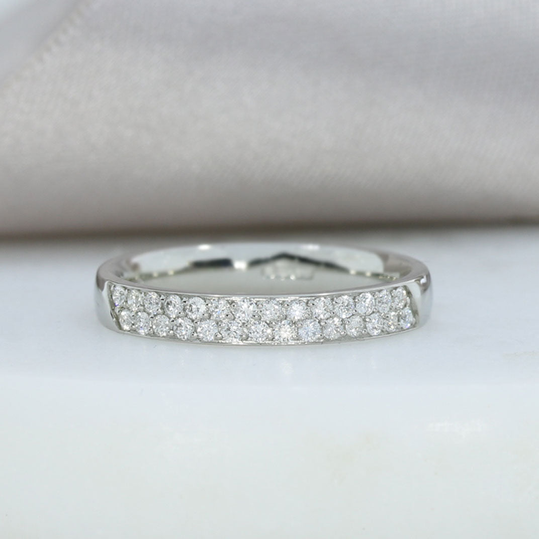 Platinum 2 Row Pave Set Diamond Wedding / Eternity Ring 0.42ct