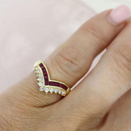 Pre Owned 18ct Wishbone Ring with Channel Set Ruby & Claw Set Diamonds
