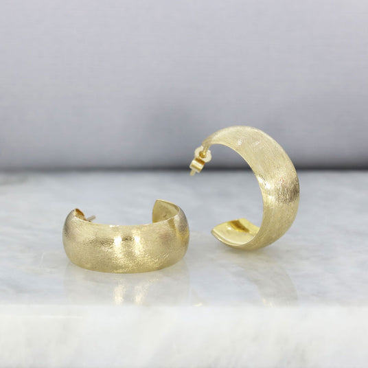 Pre Owned 9ct Gold Half Hoop Earrings with Satin Finish