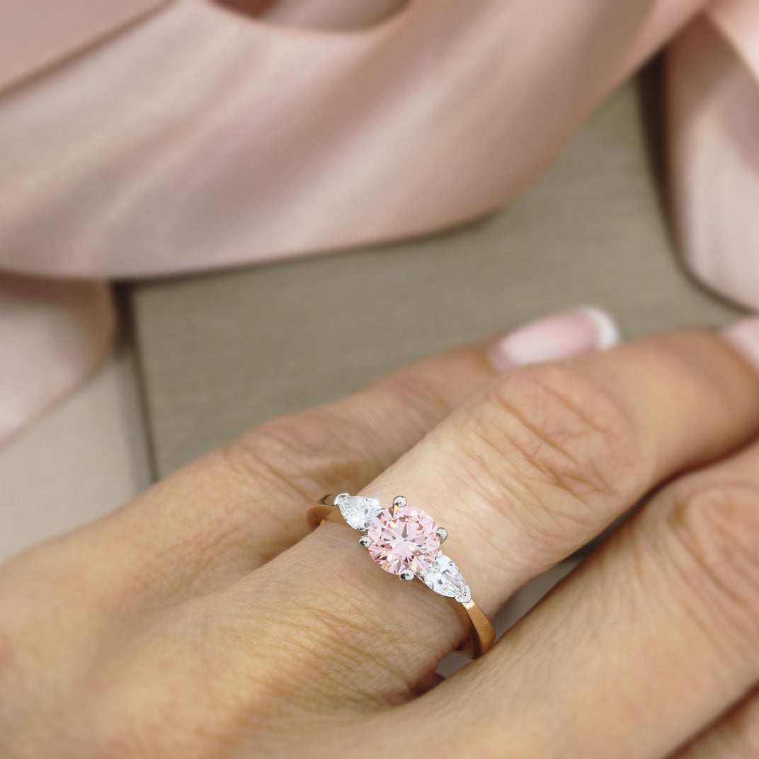 18ct Rose Certified Lab Grown Pink Diamond 3 Stone Ring 1.39ct