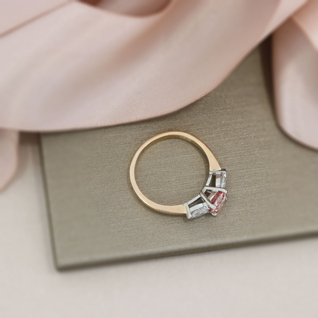 18ct Rose Certified Lab Grown Pink Diamond 3 Stone Ring 1.39ct