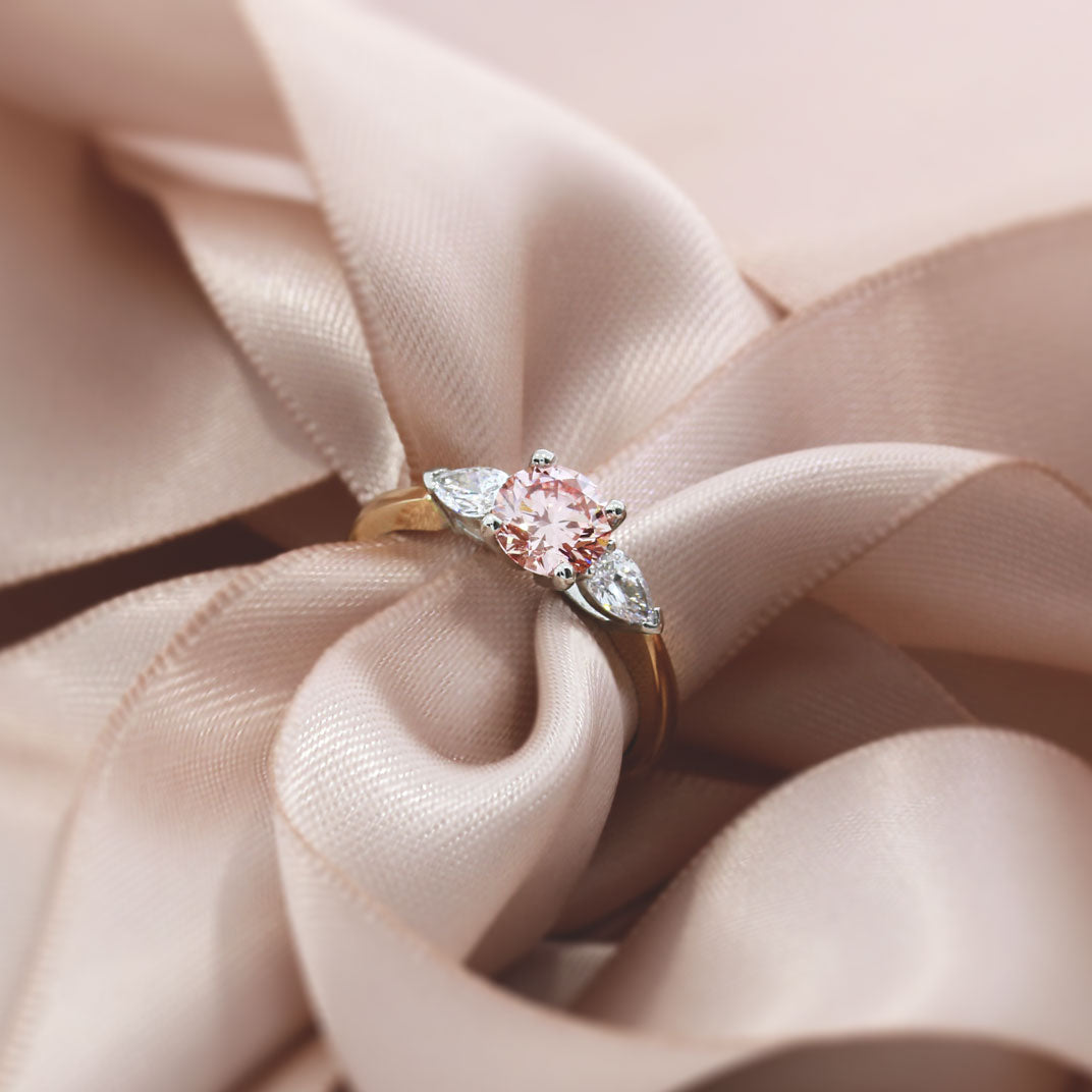 18ct Rose Certified Lab Grown Pink Diamond 3 Stone Ring 1.39ct