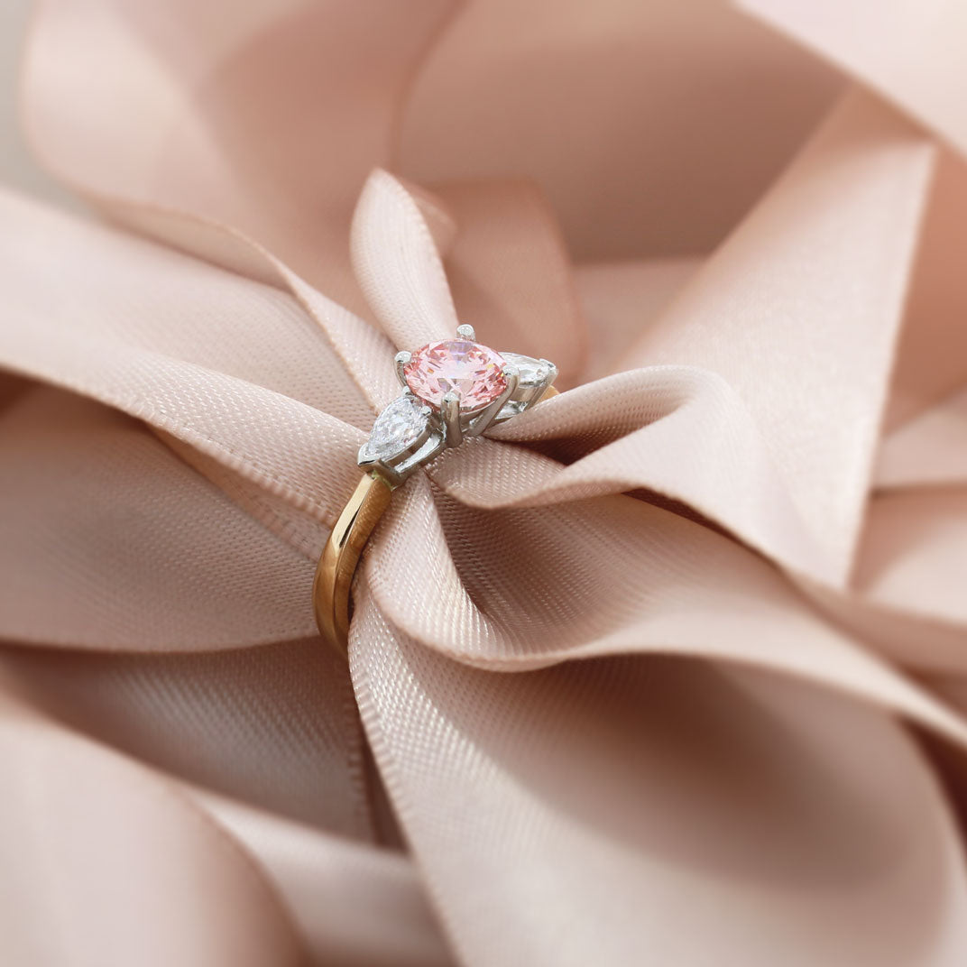 18ct Rose Certified Lab Grown Pink Diamond 3 Stone Ring 1.39ct
