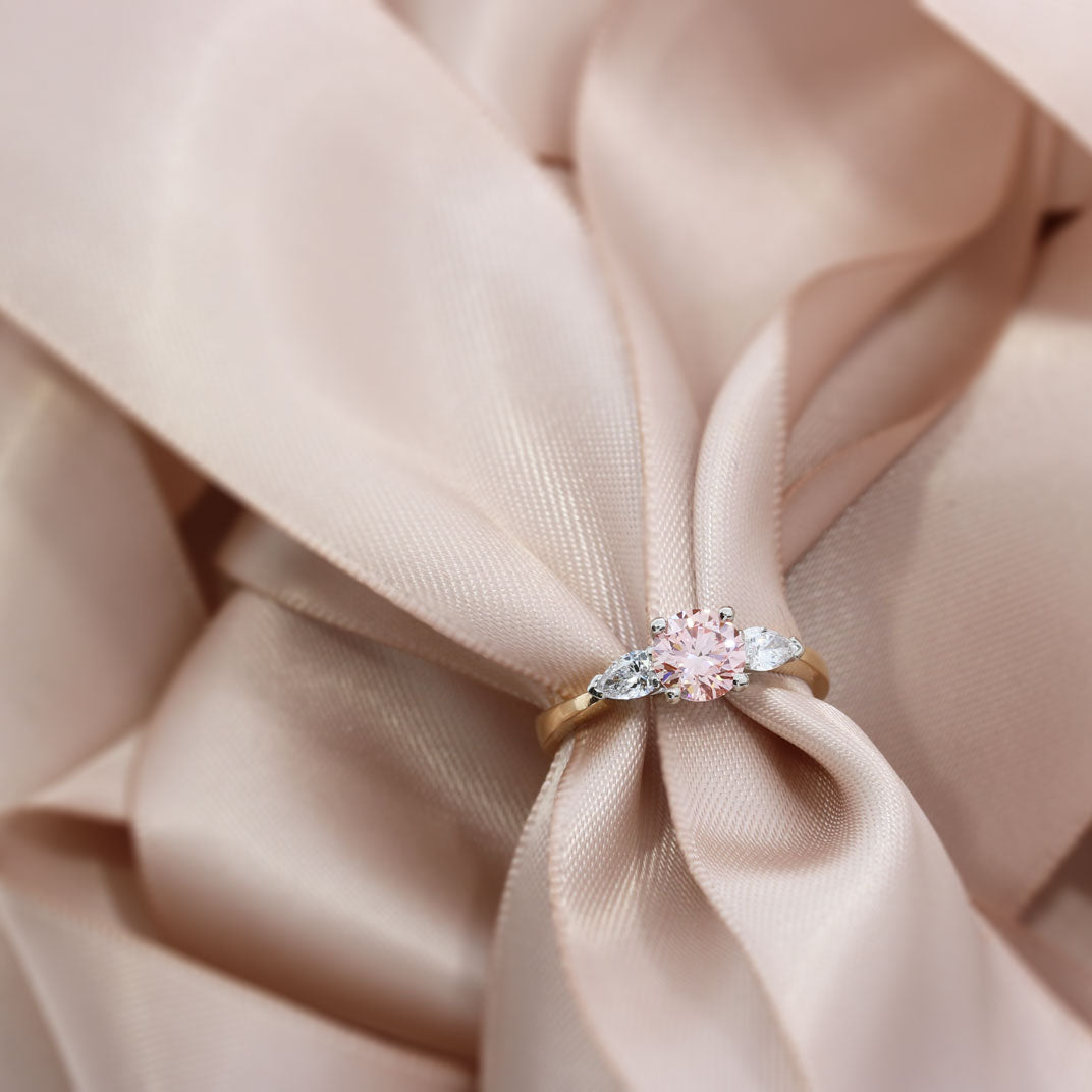 18ct Rose Certified Lab Grown Pink Diamond 3 Stone Ring 1.39ct