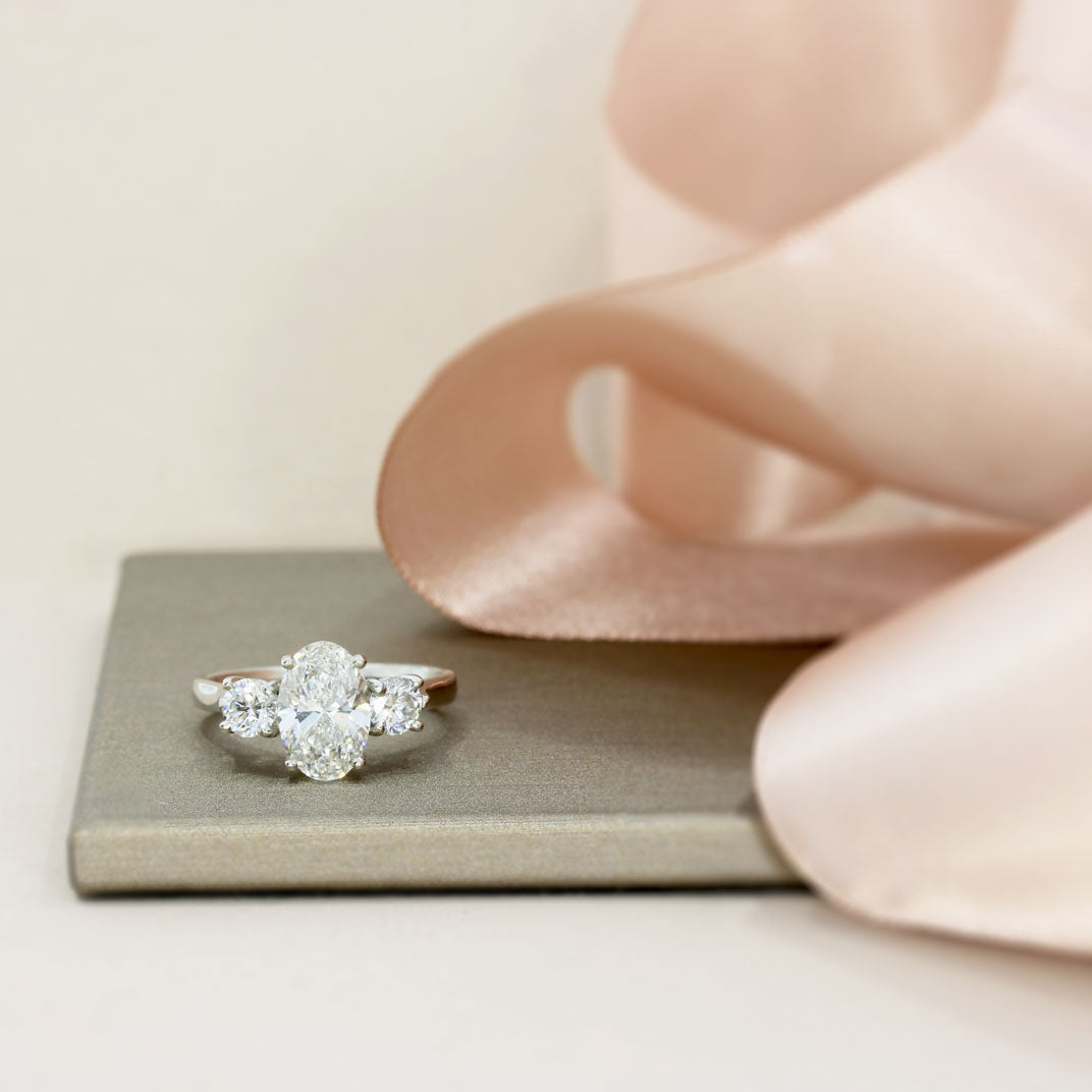 Platinum IGI Certified Lab Grown 3 Stone Diamond Ring Total 2.64ct