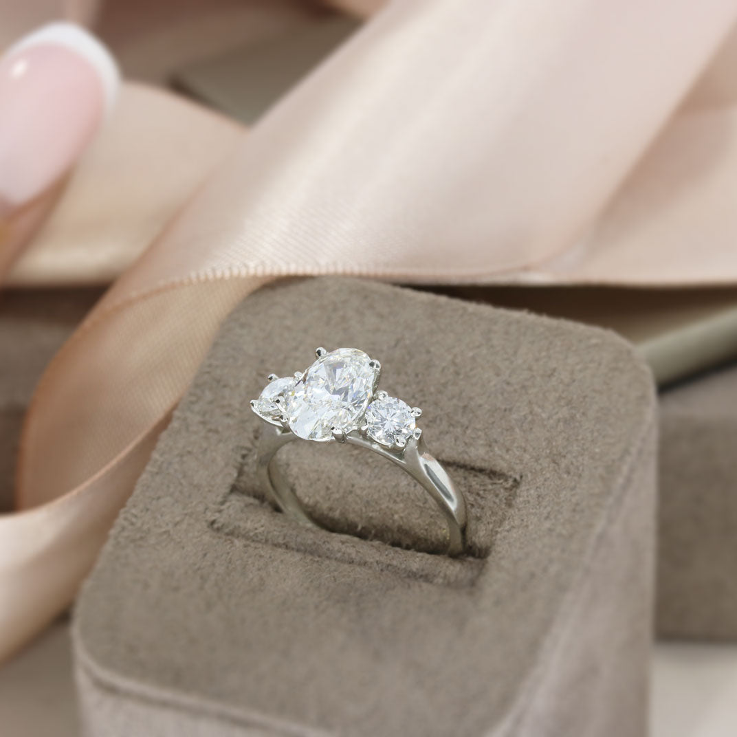 Platinum IGI Certified Lab Grown 3 Stone Diamond Ring Total 2.64ct