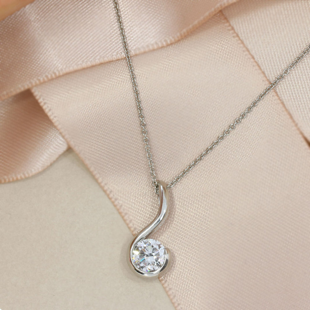 Platinum Rub Over Set Certified Lab Grown Diamond Solitaire Drop Pendant 1.00ct E VS1