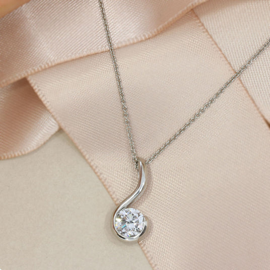 Platinum Rub Over Set Certified Lab Grown Diamond Solitaire Drop Pendant 1.00ct E VS1