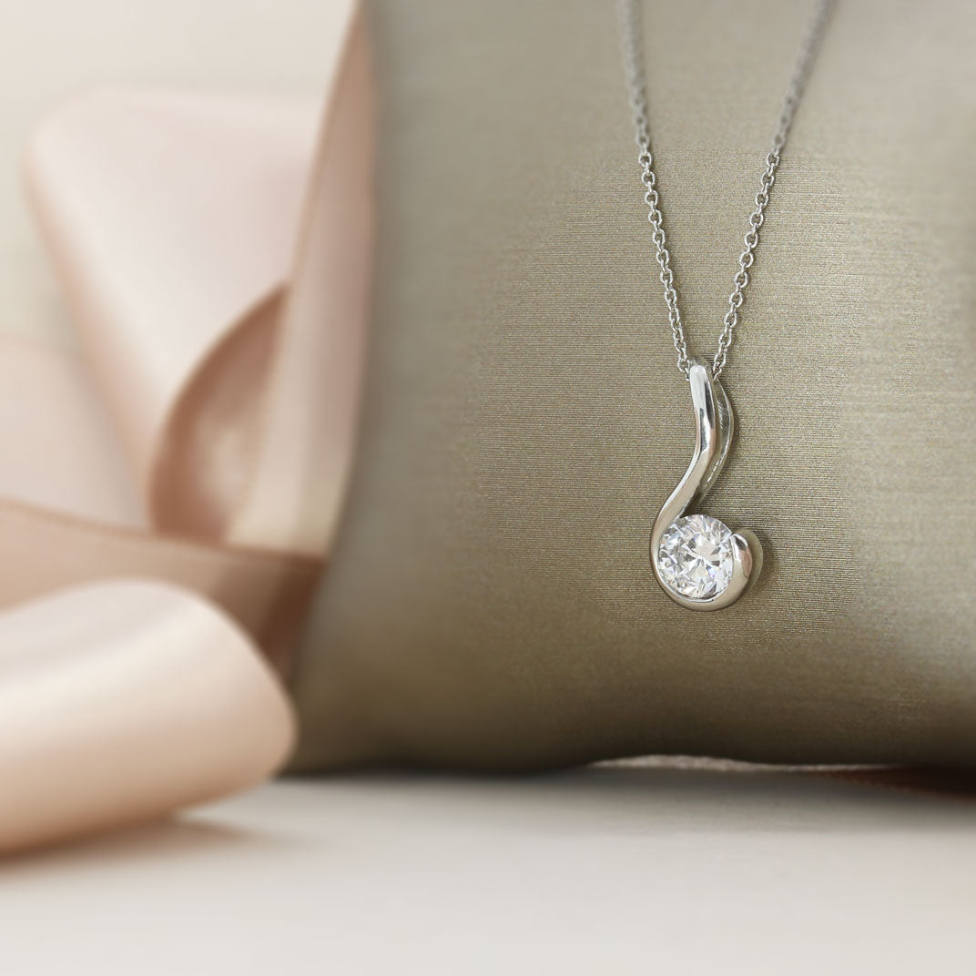 Platinum Rub Over Set Certified Lab Grown Diamond Solitaire Drop Pendant 1.00ct E VS1