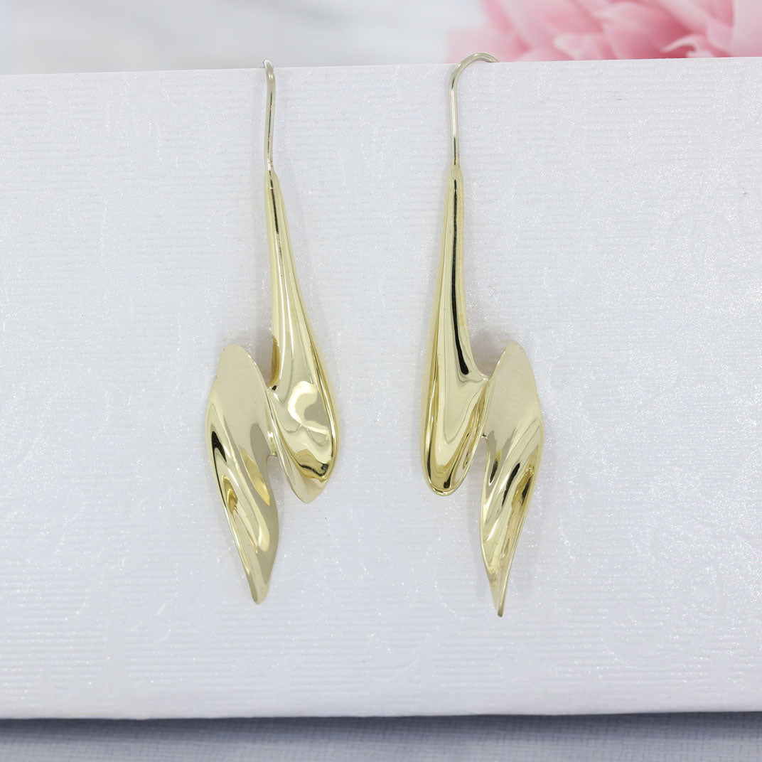 Pre Owned 9ct Gold Long Ribbon Twist Drop Earrings