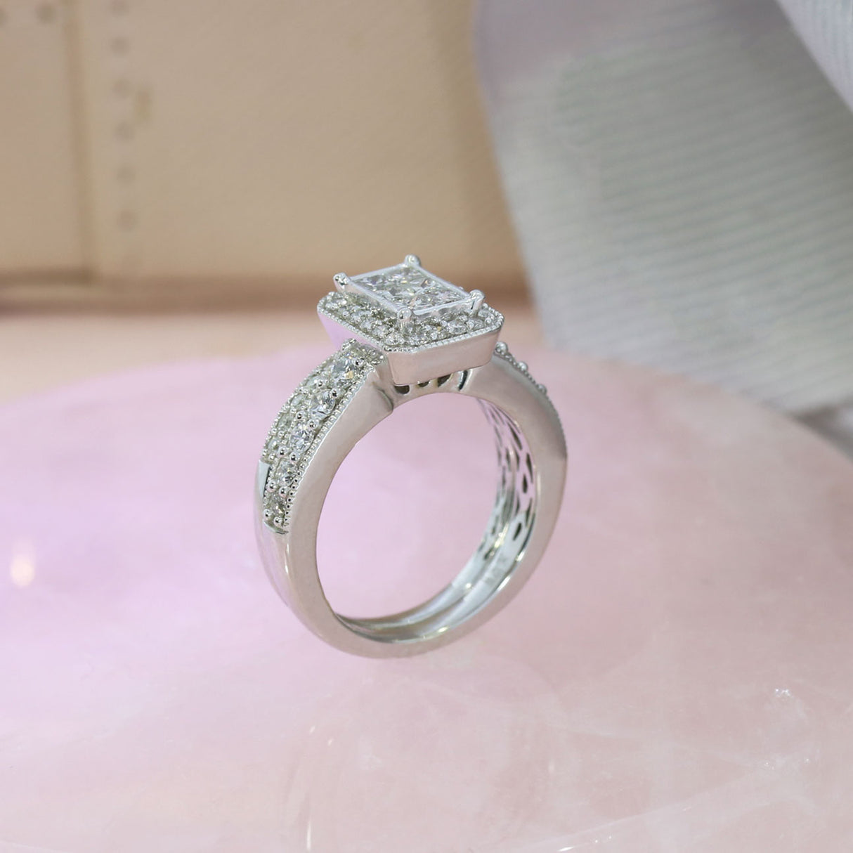 Pre Owned 9ct Gold Illusion Set Diamond Cluster Bridal Set