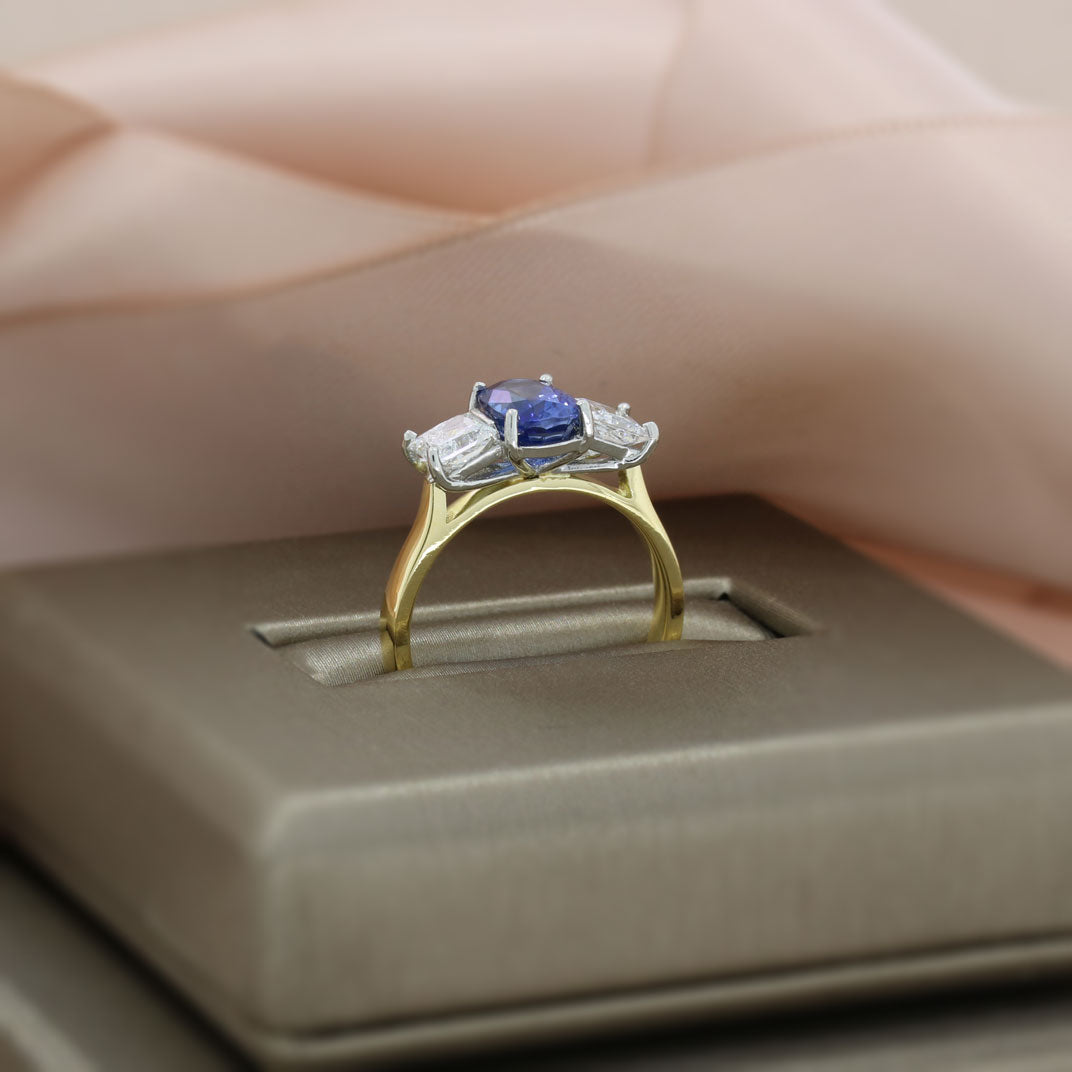 18ct Gold & Platinum Sapphire & Princess Cut Lab Grown Diamond 3 Stone Ring