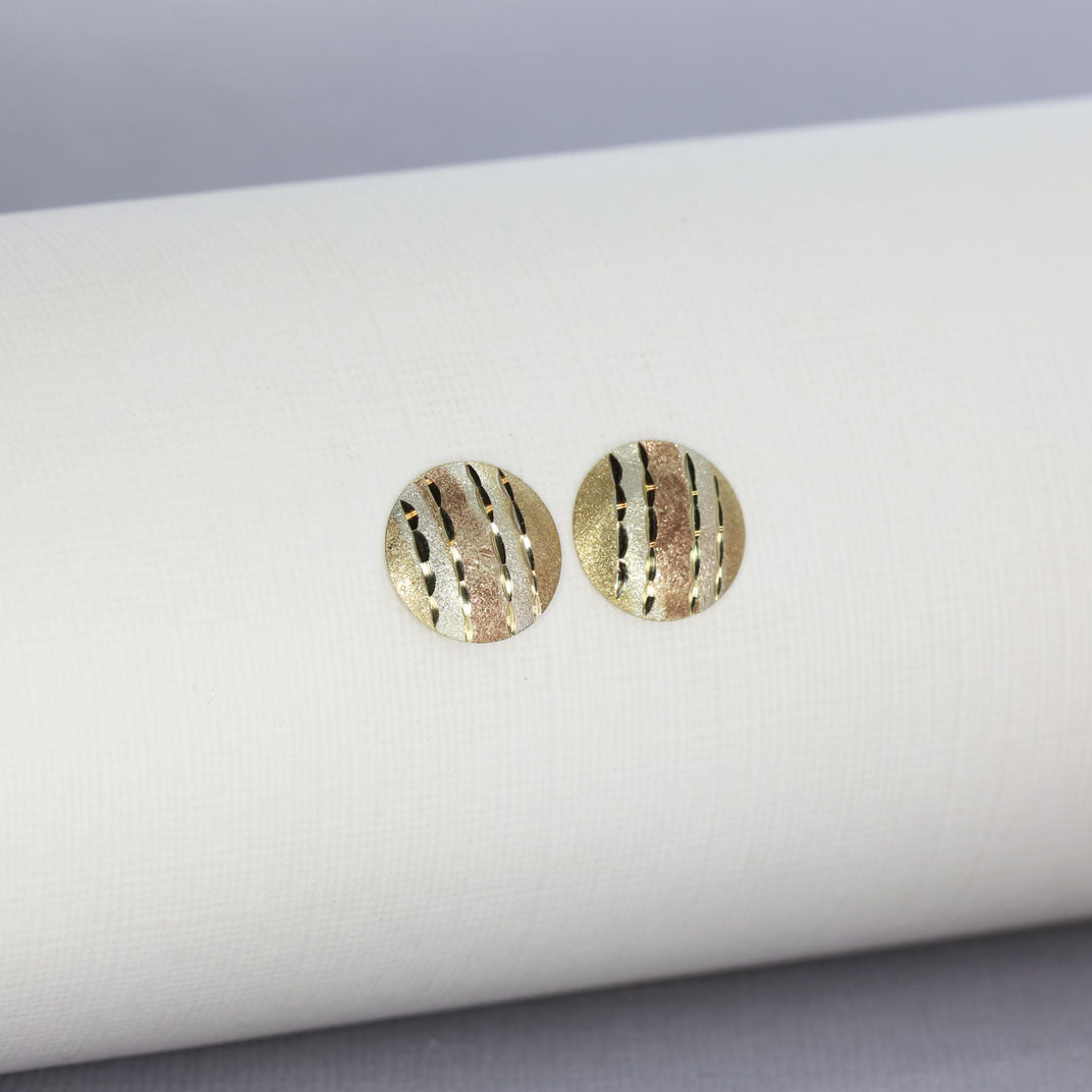 9ct 3 Colour Gold Disc Stud Earrings