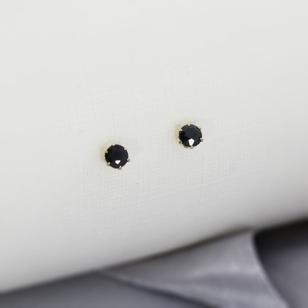 9ct Yellow Gold Small Black Stone Stud Earrings 3mm