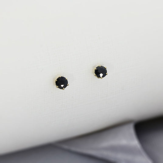 9ct Yellow Gold Small Black Stone Stud Earrings 3mm
