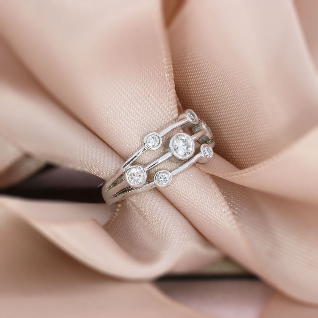 9ct White Gold 3 Row Bubble Ring with Laboratory Grown Diamonds 0.45ct