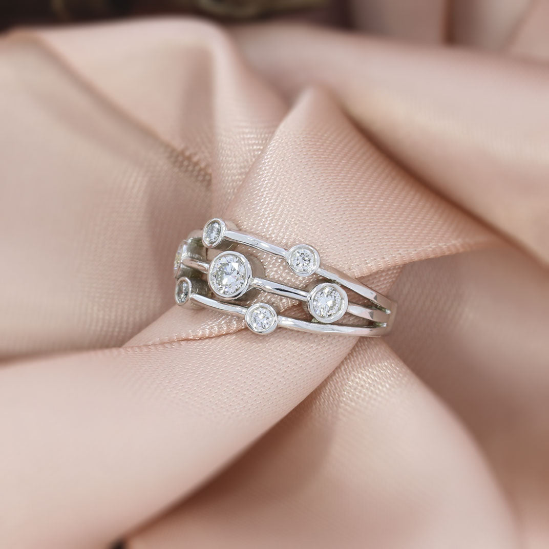 9ct White Gold 3 Row Bubble Ring with Laboratory Grown Diamonds 0.45ct
