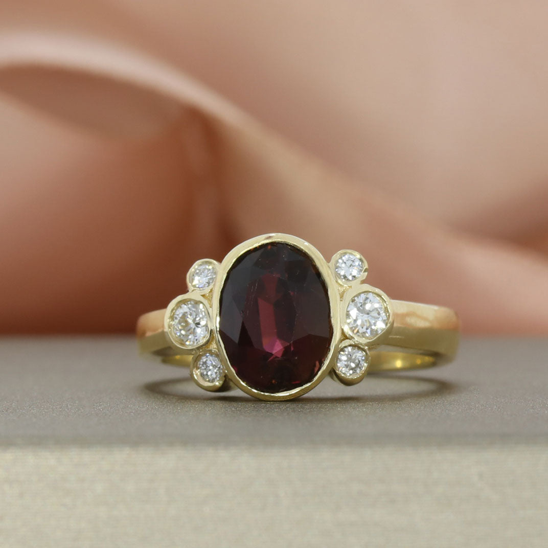 9ct Yellow Gold 1.86ct Natural Deep Pink Tourmaline & Laboratory Grown Diamond Ring