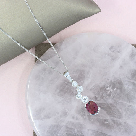 9ct White Gold Pink Tourmaline & Lab Grown Diamond Bubble Pendant